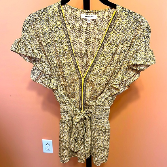 Max Studio flirty floral blouse with elastic waist and tie size small - Picture 1 of 9